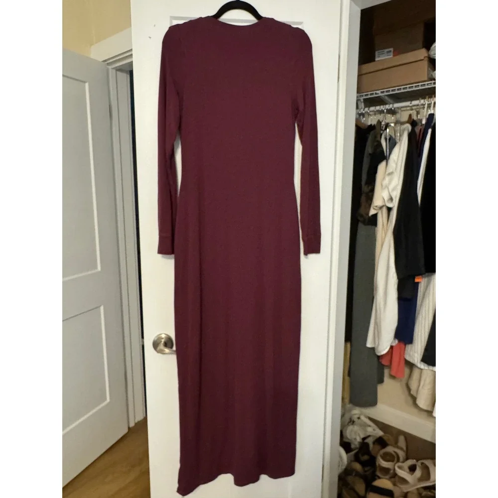 AFRM Burgundy Long Sleeve Crew Neck Jersey Knit Maxi Dress L Minimalist Grunge - Picture 4 of 8